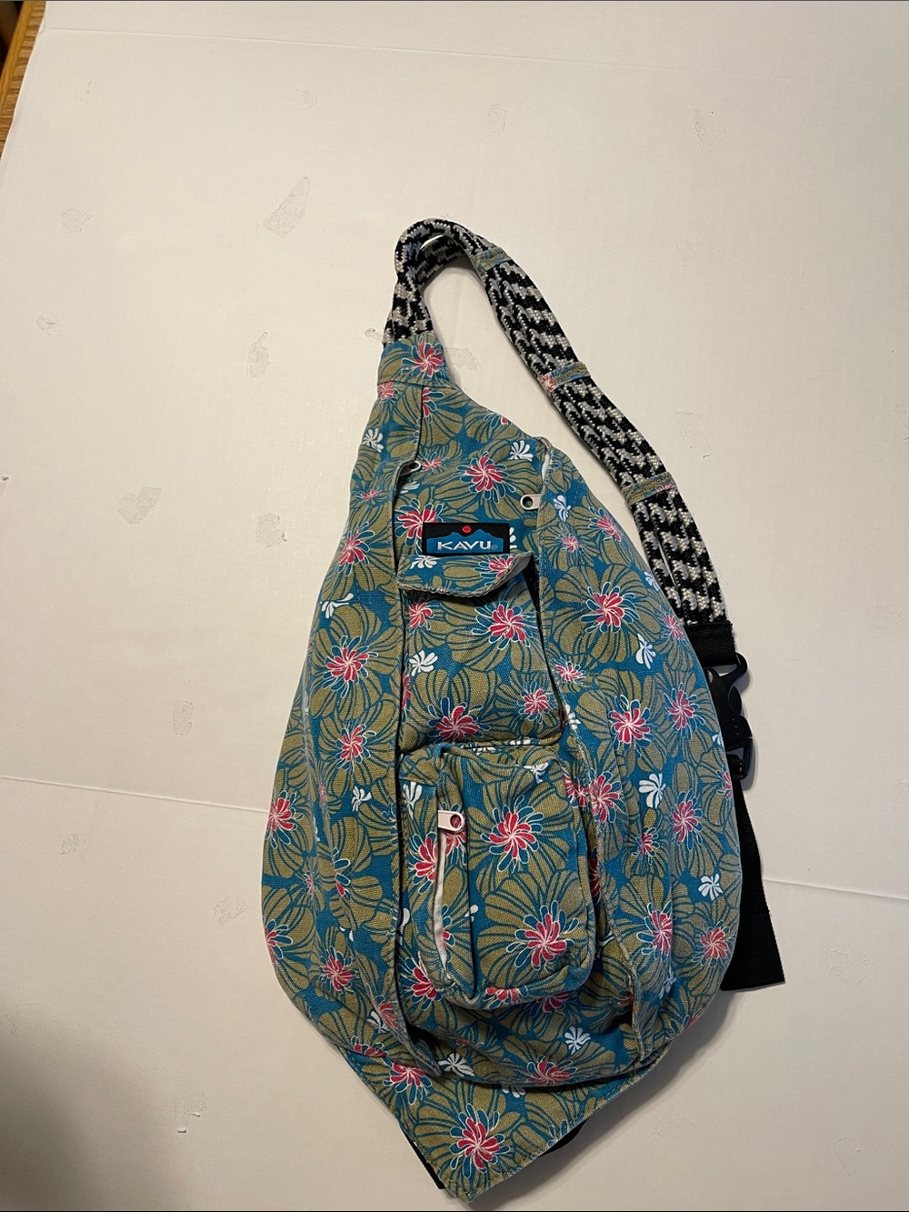 Kavu Floral Sling Bag in Teal, Pink and Blue